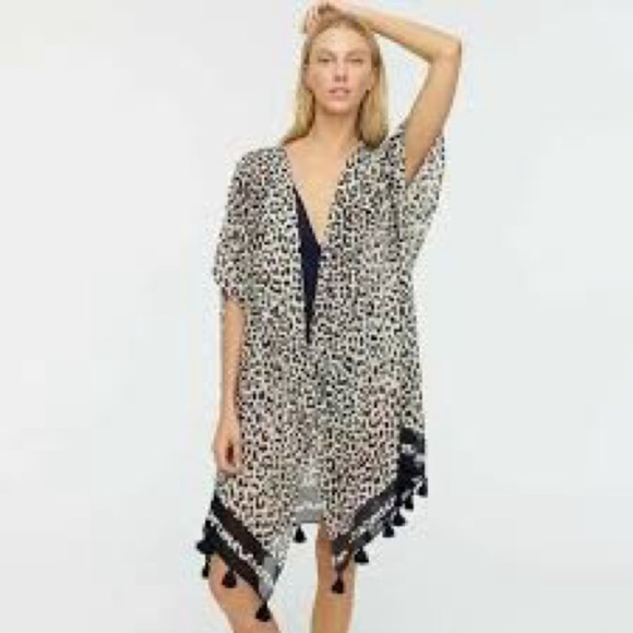 J. Crew Other - J. Crew Leopard Print Tassel Swim Cover-Up Poncho Size M/L Style L9713